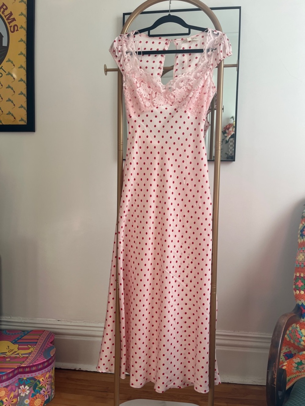 Pink Polka-Dot Lace-Trim Night Slip